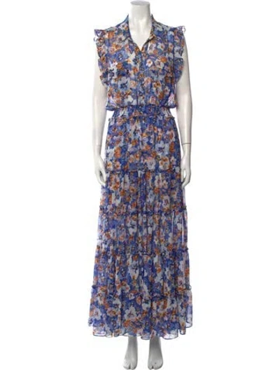 Pre-owned Misa Floral Print Long Dress In Blue