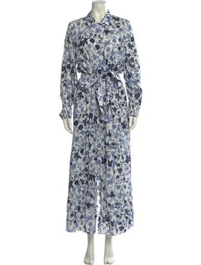 Pre-owned Misa Floral Print Long Dress In Blue