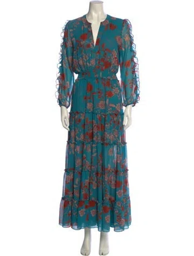 Pre-owned Misa Floral Print Long Dress In Blue