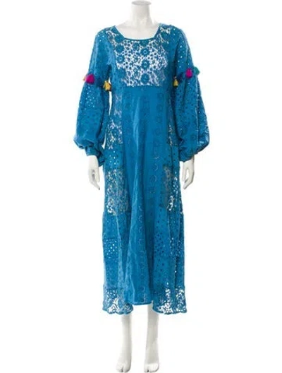 Pre-owned Misa Floral Print Long Dress In Blue