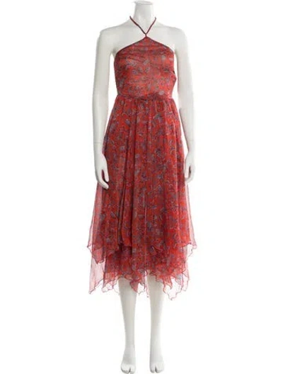 Pre-owned Misa Floral Print Long Dress In Blue