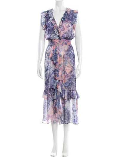 Pre-owned Misa Floral Print Long Dress In Blue