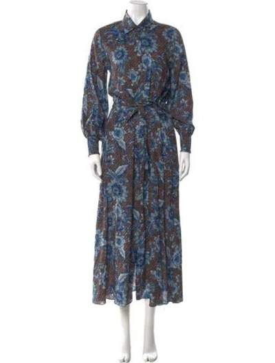 Pre-owned Misa Floral Print Long Dress In Blue