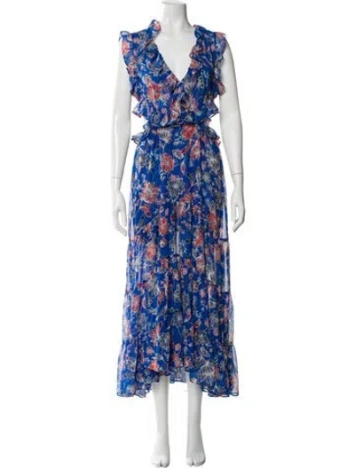 Pre-owned Misa Floral Print Long Dress In Blue