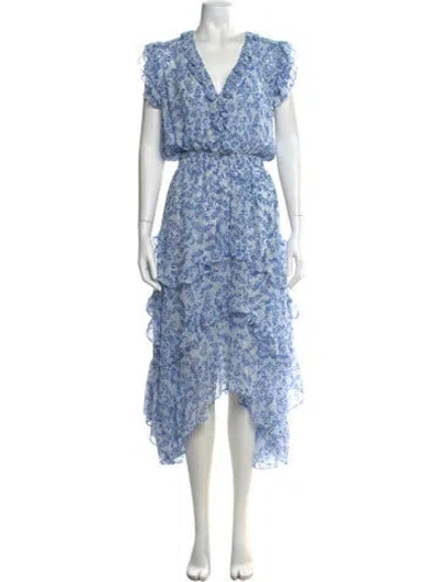 Pre-owned Misa Floral Print Long Dress In Blue