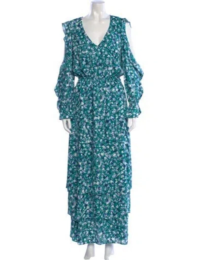 Pre-owned Misa Floral Print Long Dress In Blue