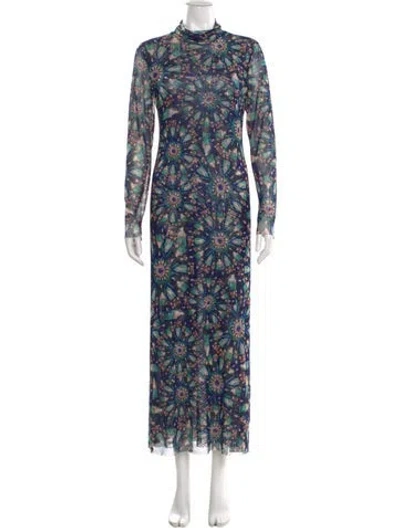 Pre-owned Misa Floral Print Long Dress In Blue