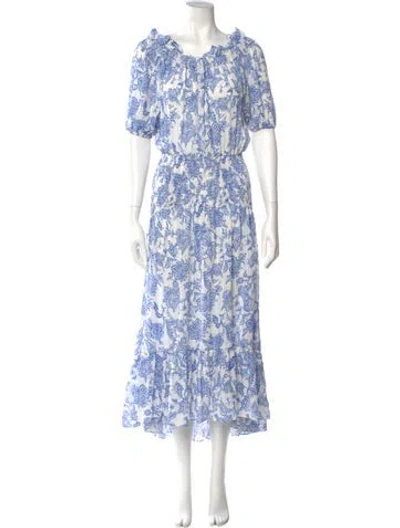 Pre-owned Misa Floral Print Long Dress In Blue