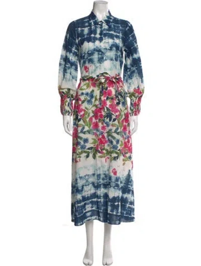 Pre-owned Misa Floral Print Long Dress In Blue