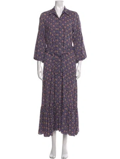 Pre-owned Misa Floral Print Long Dress In Blue