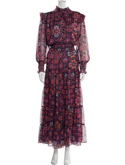 Pre-owned Misa Floral Print Long Dress In Blue