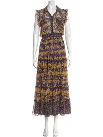 Pre-owned Misa Floral Print Long Dress In Blue