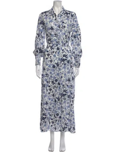 Pre-owned Misa Floral Print Long Dress In Blue