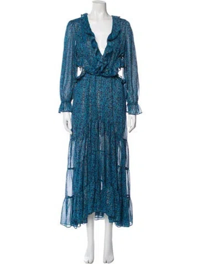 Pre-owned Misa Floral Print Long Dress In Blue