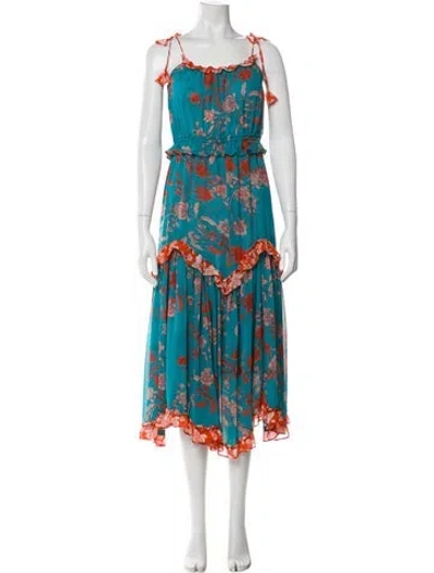 Pre-owned Misa Floral Print Long Dress In Blue