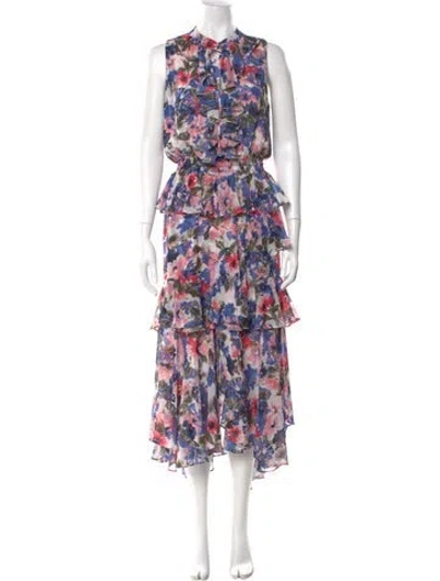 Pre-owned Misa Floral Print Long Dress In Blue