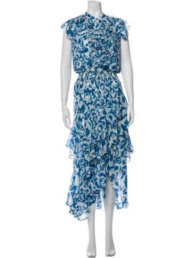 Pre-owned Misa Floral Print Long Dress In Blue