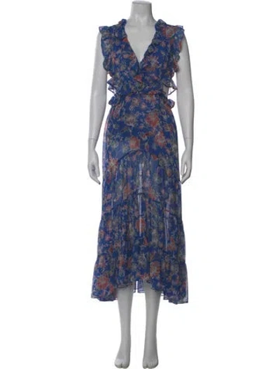 Pre-owned Misa Floral Print Long Dress In Blue