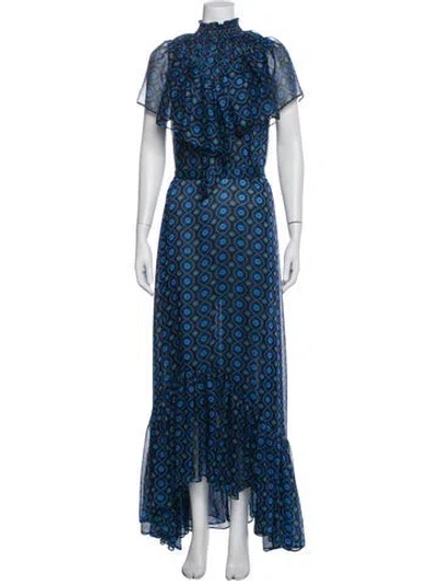 Pre-owned Misa Floral Print Long Dress In Blue