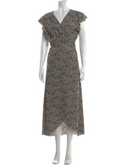 Pre-owned Misa Floral Print Long Dress In Blue