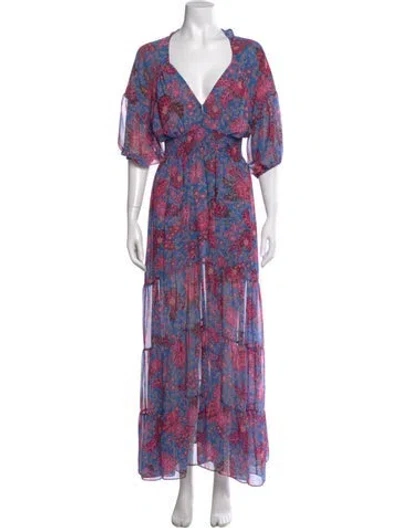 Pre-owned Misa Floral Print Long Dress In Blue