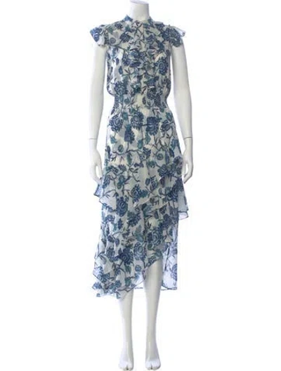 Pre-owned Misa Floral Print Long Dress In Blue