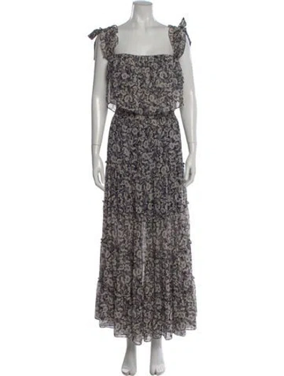 Pre-owned Misa Floral Print Long Dress In Blue