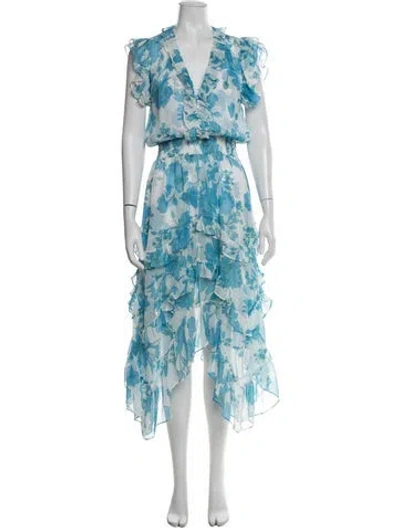 Pre-owned Misa Floral Print Long Dress In Blue