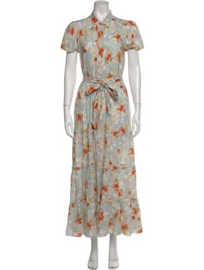 Pre-owned Misa Floral Print Long Dress In Blue