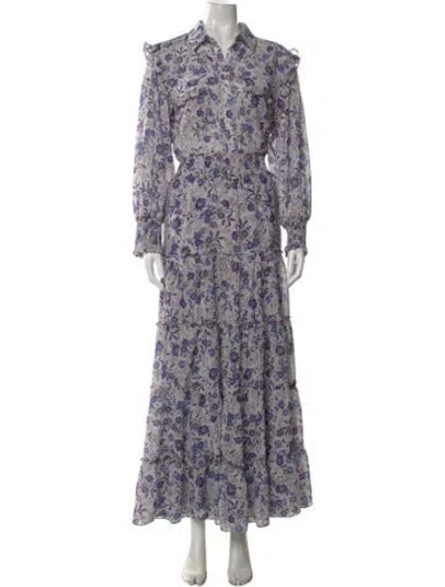 Pre-owned Misa Floral Print Long Dress In Blue