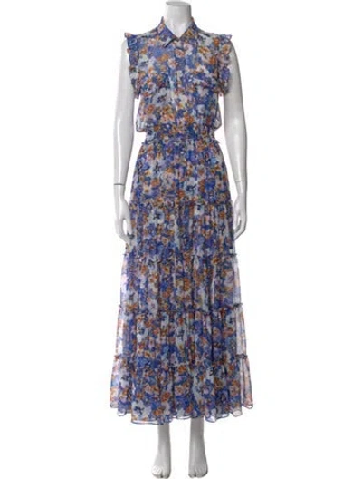 Pre-owned Misa Floral Print Long Dress In Blue