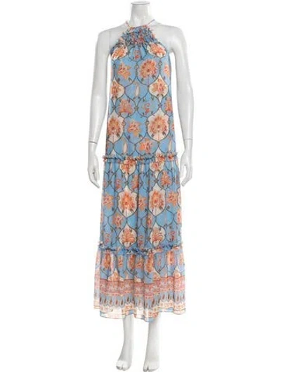 Pre-owned Misa Floral Print Long Dress In Blue