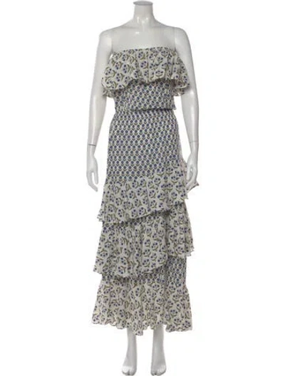 Pre-owned Misa Floral Print Long Dress In Blue
