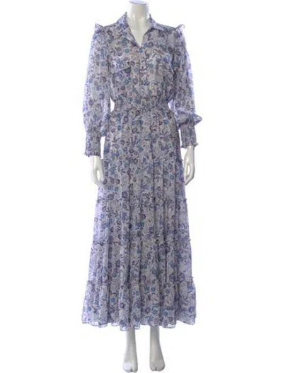 Pre-owned Misa Floral Print Long Dress In Blue