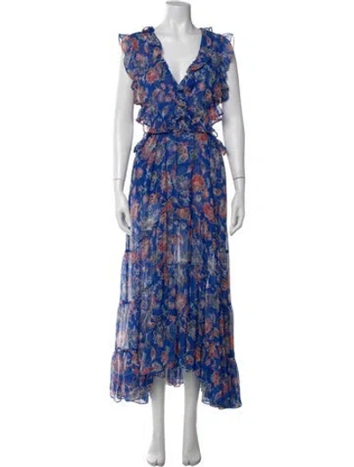 Pre-owned Misa Floral Print Long Dress In Blue