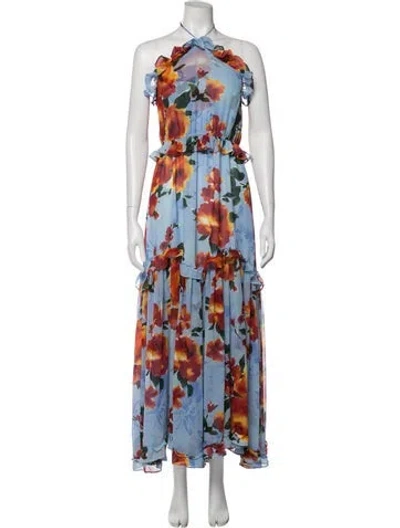 Pre-owned Misa Floral Print Long Dress In Blue