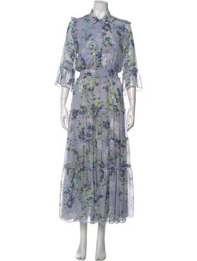 Pre-owned Misa Floral Print Long Dress In Blue