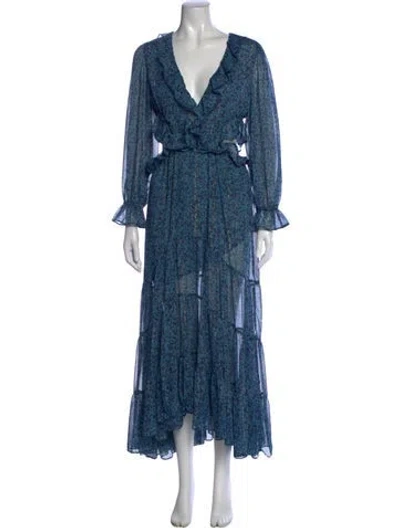 Pre-owned Misa Floral Print Long Dress In Blue