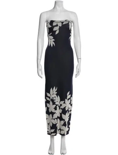 Pre-owned Misa Floral Print Long Dress In Blue
