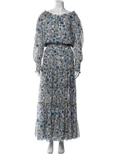Pre-owned Misa Floral Print Long Dress In Blue