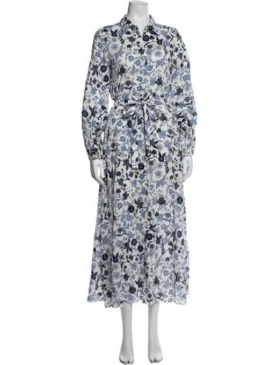 Pre-owned Misa Floral Print Long Dress In Blue