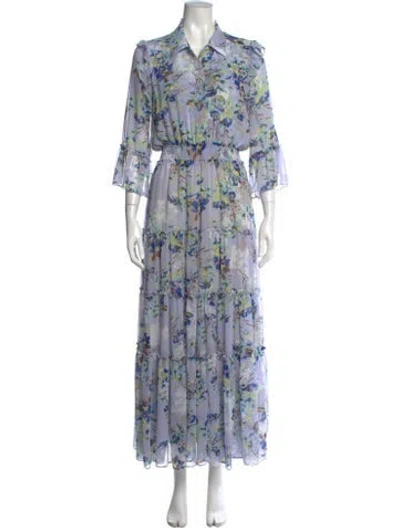 Pre-owned Misa Floral Print Long Dress In Blue
