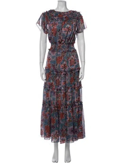Pre-owned Misa Floral Print Long Dress In Blue