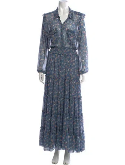 Pre-owned Misa Floral Print Long Dress In Blue