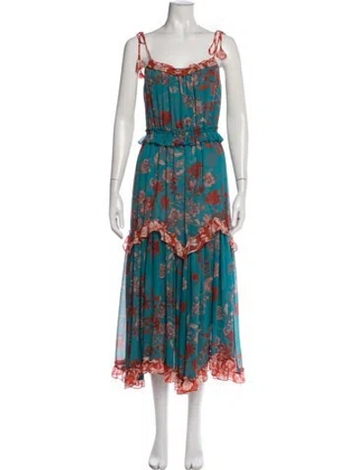 Pre-owned Misa Floral Print Long Dress In Blue
