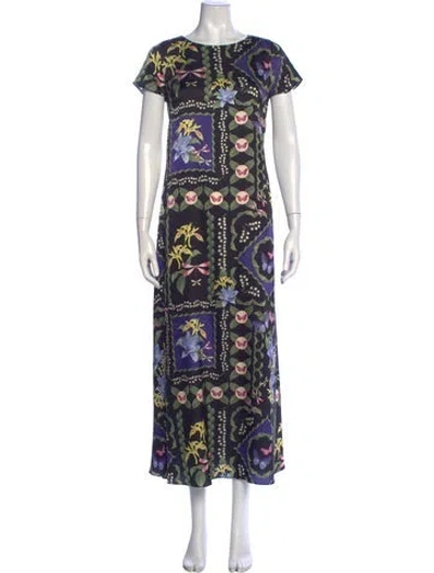 Pre-owned Misa Floral Print Long Dress In Blue
