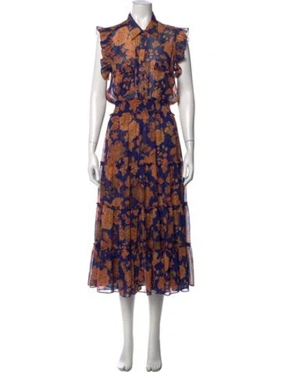 Pre-owned Misa Floral Print Long Dress In Blue