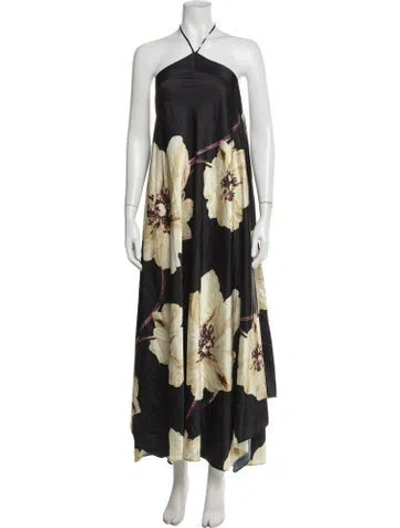 Pre-owned Misa Floral Print Long Dress In Blue