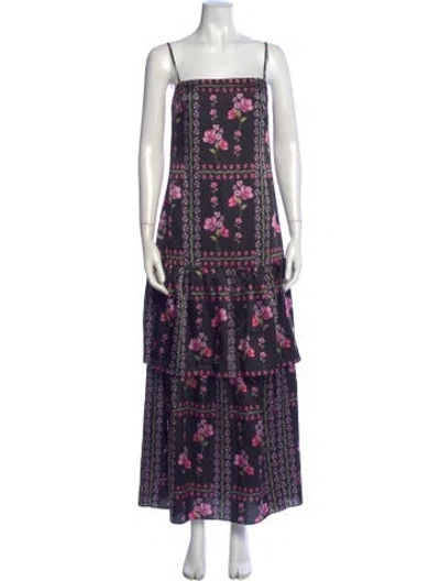 Pre-owned Misa Floral Print Long Dress In Blue