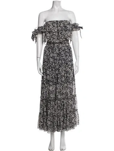 Pre-owned Misa Floral Print Long Dress In Blue